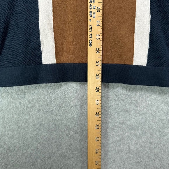 Express Mens XL Knit Polo Shirt Navy Brown Cream Color Block Button Front Cotton - Picture 5 of 7